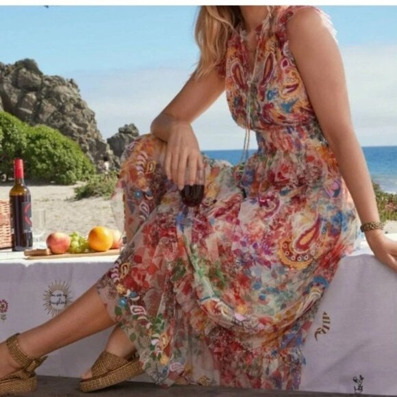 NWT Johnny Was Mazzy Embroidered Mesh Tie Dress Leafy Colorful Size XL - Picture 1 of 5